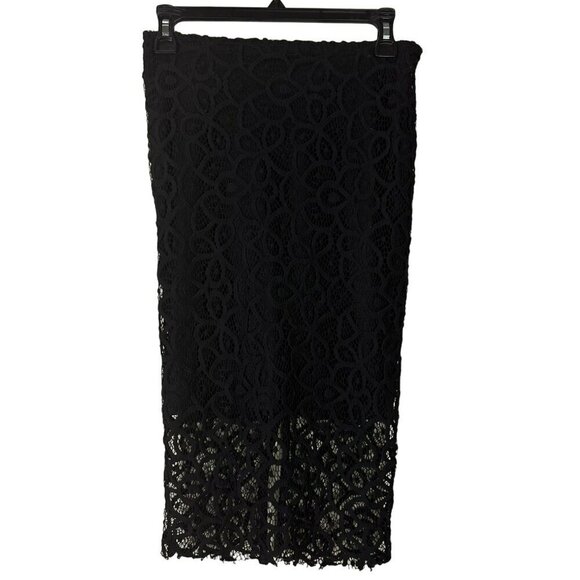Zara Black‎ Sheer Lace Detail Pencil Midi Skirt Size XSmall - Picture 3 of 11